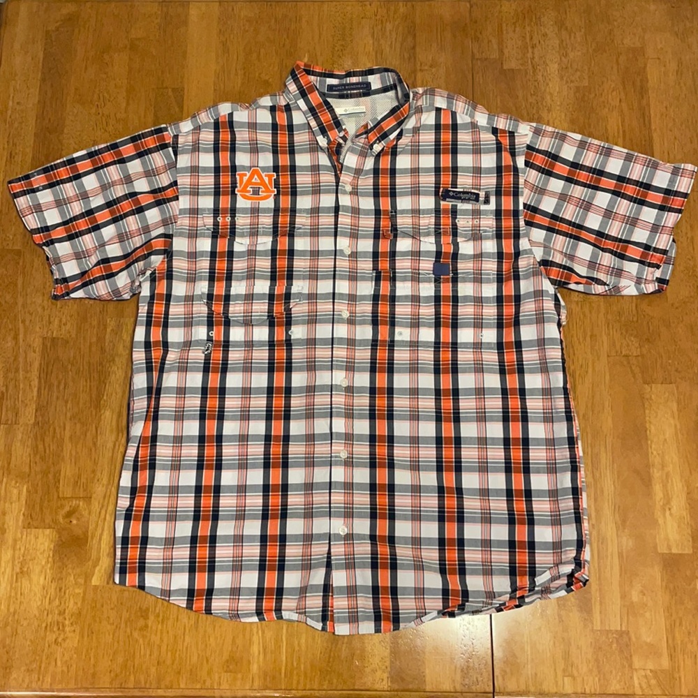Men’s Large Columbia PFG Super Bonehead Plaid Auburn Tigers Fishing Shirt